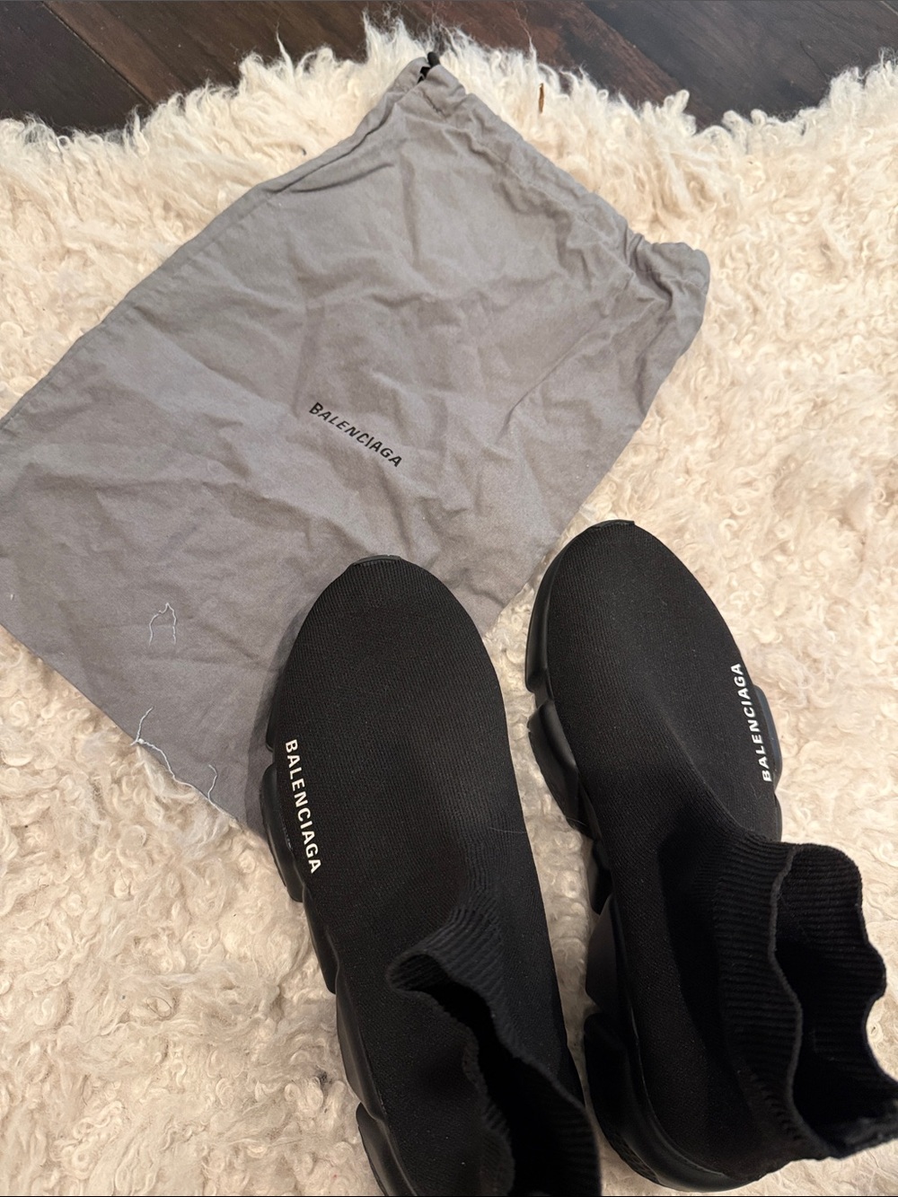Balenciaga Black Knit Sock Sneakers with White Branding